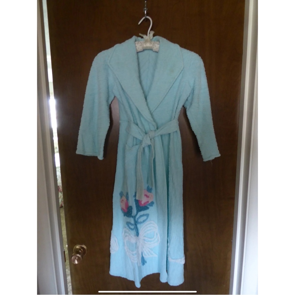 Girl's  Blue Floral Embroidered Coat